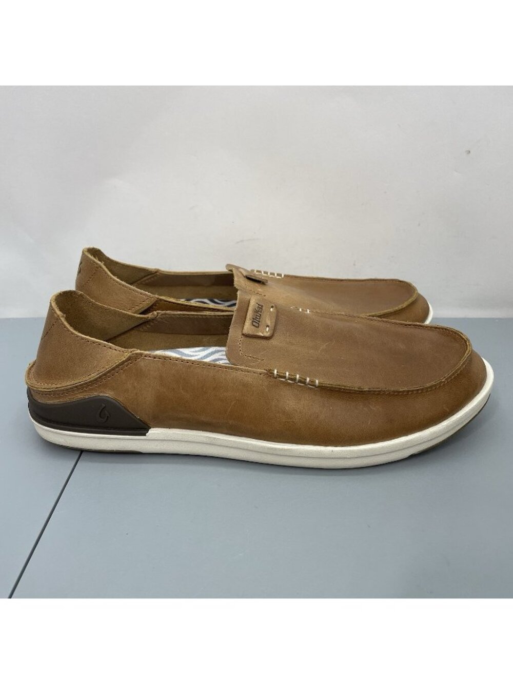 OluKai Kakaha Shoes Loafers Casual Comfort Slip On Leather Brown Mens 13